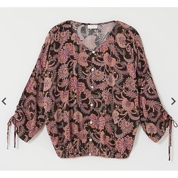 J. Jill Tops - J. Jill Paisley Floral Button Front Top Chocolate Jacquard WTP315921 Mens M